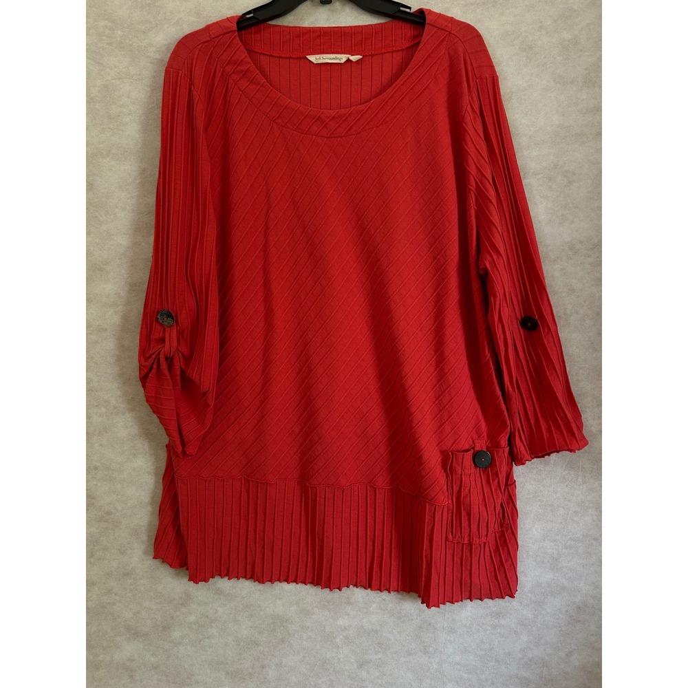 Soft Surroundings Red Ribbed Cotton Tunic Top 1X Button Tab Sleeve SCK37